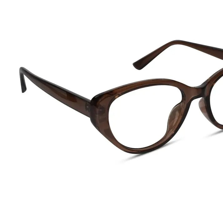 Close-up of brown cateye eyeglass frame for women glossy finish computer glasses designed for comfort and styl