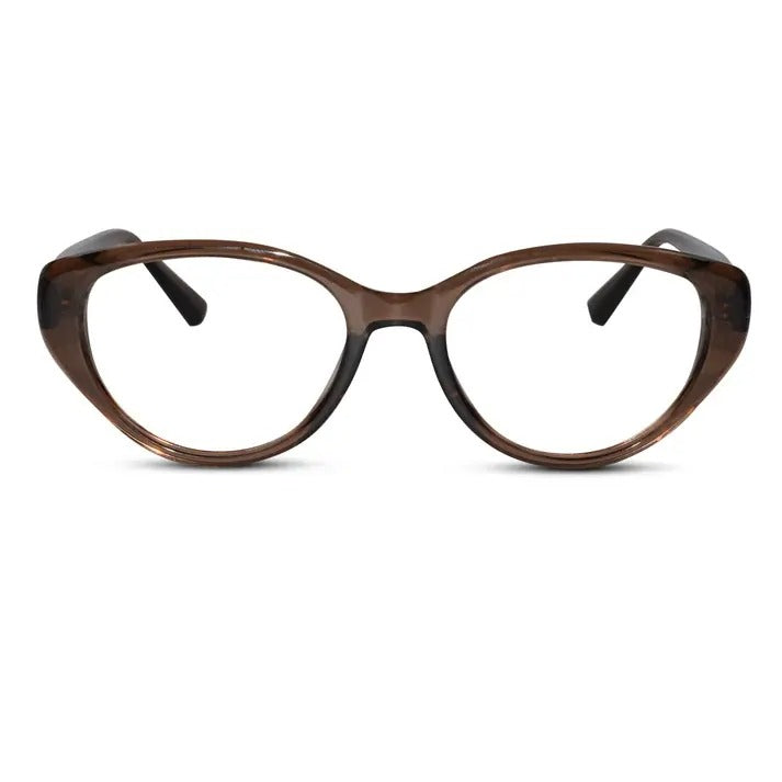 Front view of brown cateye eyeglasses for women stylish computer glasses for eye strain and trendy fashion specs