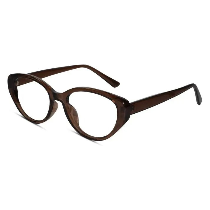 Side view of brown cateye computer glasses for women elegant spectacle frame ideal for long digital screen use