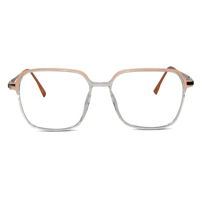 Side view of dual tone orange transparent oversize eyeglass frame elegant spectacles style for modern women