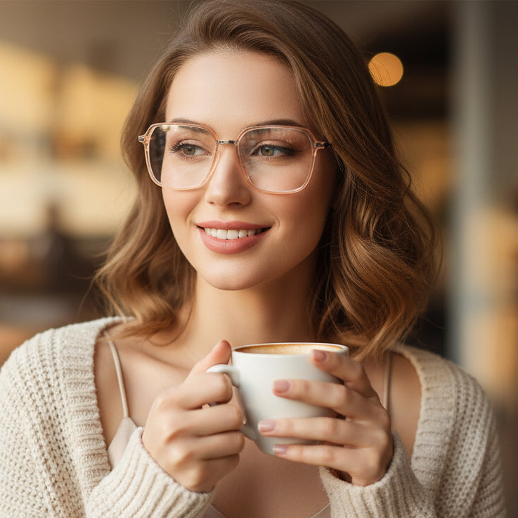 Dual Tone Orange/Transparent  Oversize Eyeglasses For Women LKE9329-ORNG