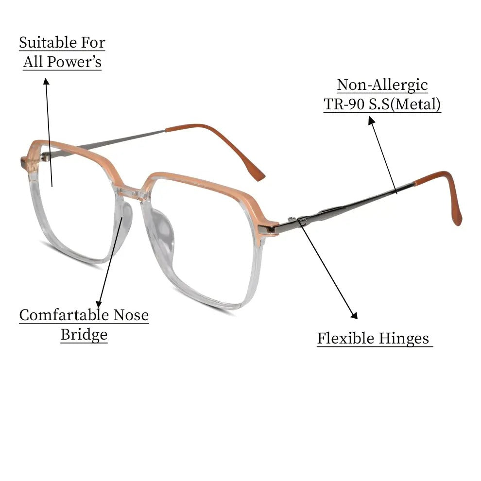 Dual Tone Orange/Transparent  Oversize Eyeglasses For Women