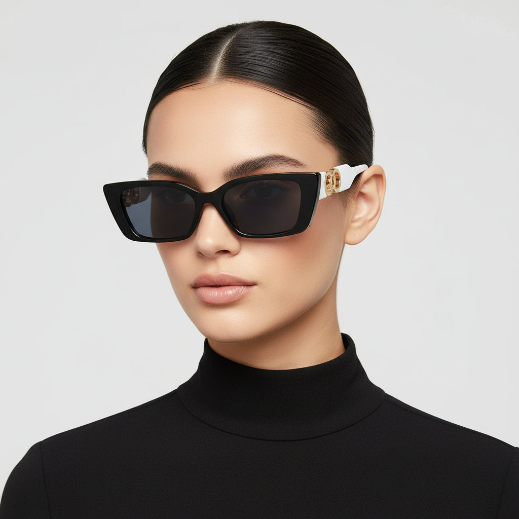 White Designer Cat Eye Sunglasses For Women LKS22028-BLK-WHT