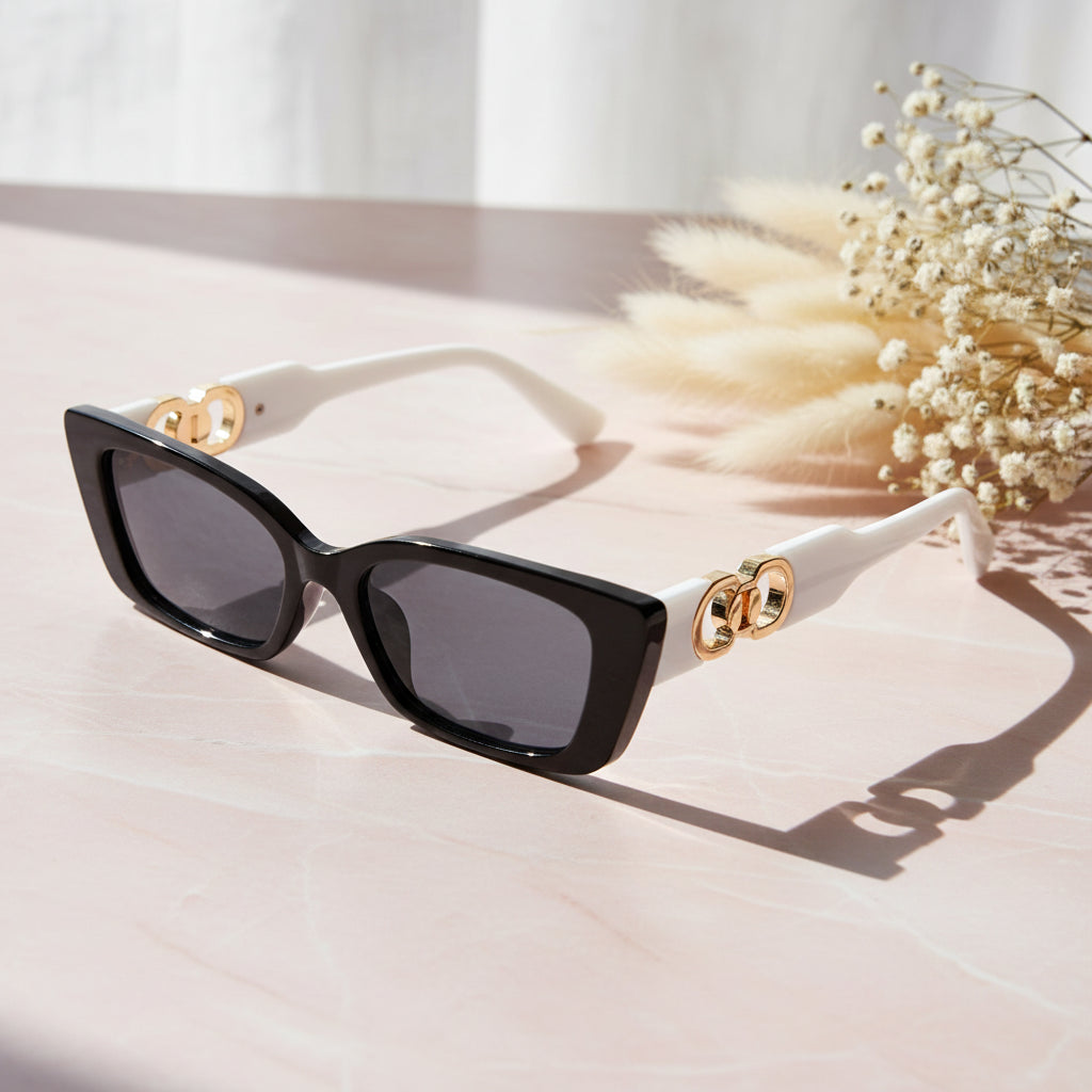 White Designer Cat Eye Sunglasses For Women LKS22028-BLK-WHT