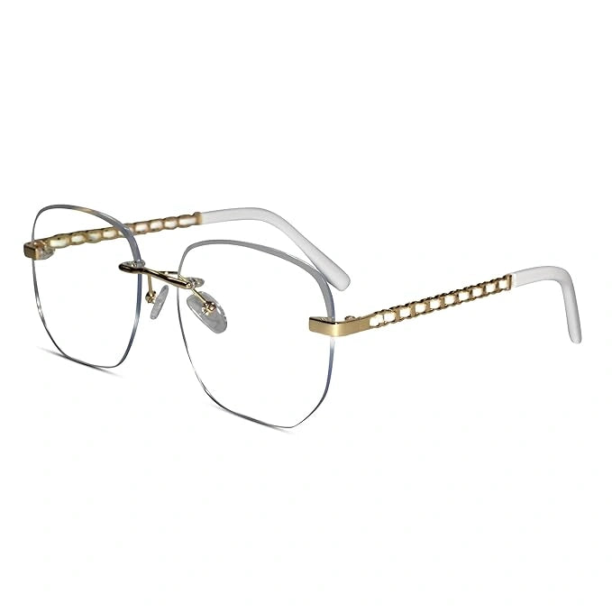 White Frameless Designer Eyeglasses For Women LKE23032-WHE-GOLD