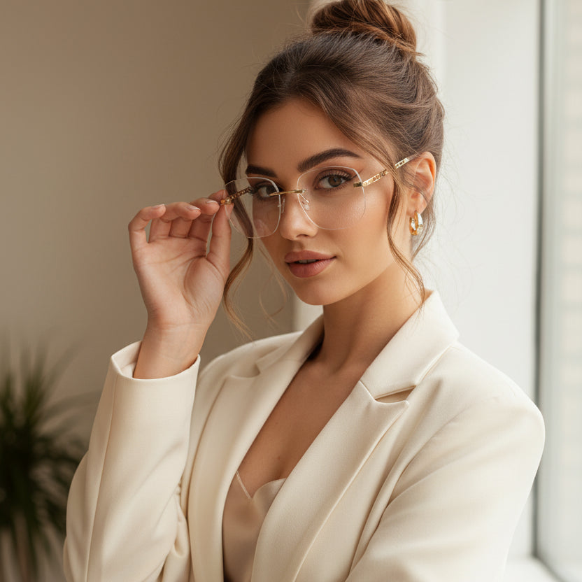 White Frameless Designer Eyeglasses For Women LKE23032-WHE-GOLD