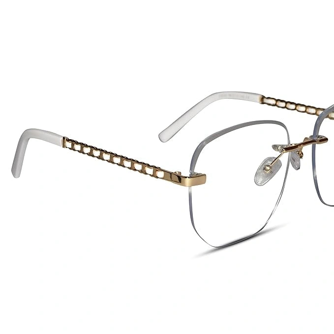 White Frameless Designer Eyeglasses For Women LKE23032-WHE-GOLD