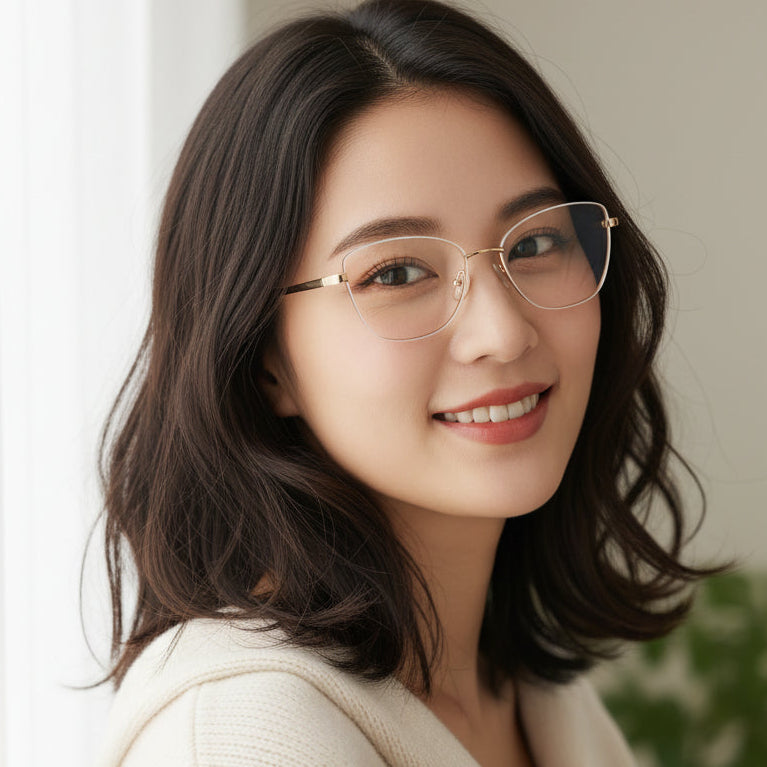 White Gold Cateye Eyeglasses For Women LKE7005-WHT