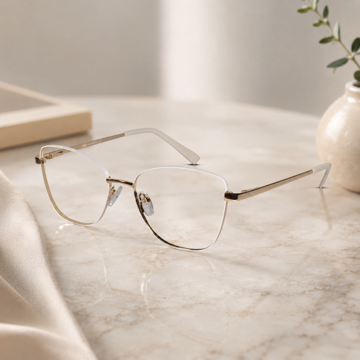 White Gold Cateye Eyeglasses For Women LKE7005-WHT
