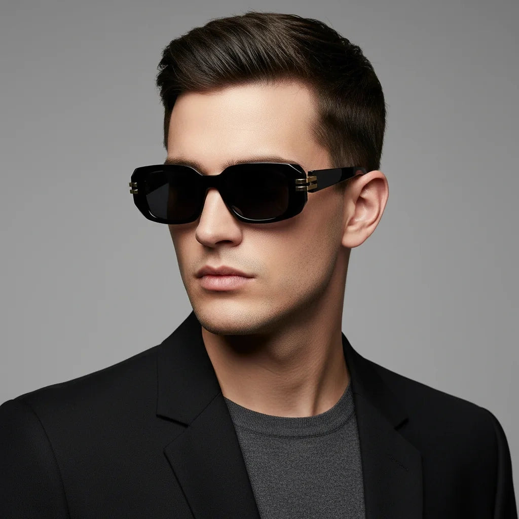 Zenith | Black Bold Rectangular Sunglasses for women & men ELS6084-BLK