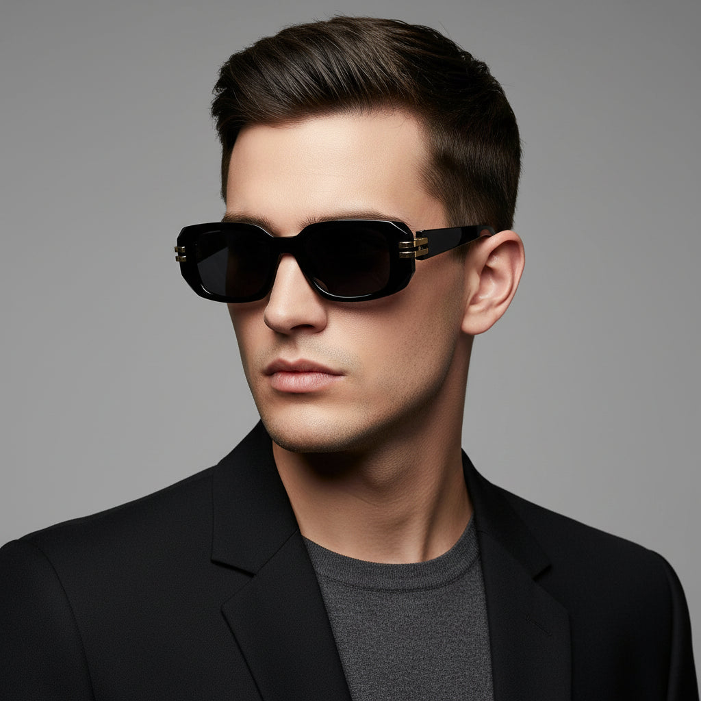 Zenith | Black Bold Rectangular Sunglasses for women & men ELS6084-BLK
