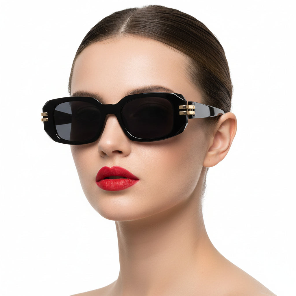 Zenith | Black Bold Rectangular Sunglasses for women & men ELS6084-BLK