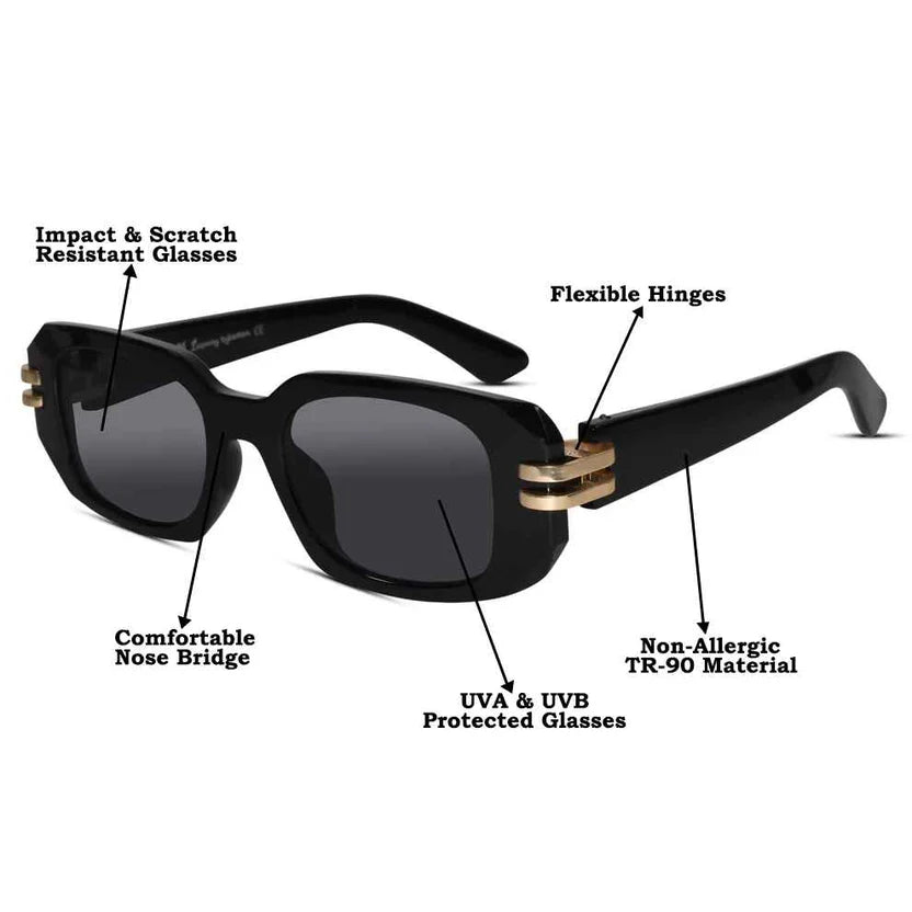Zenith | Black Bold Rectangular Sunglasses for women & men ELS6084-BLK