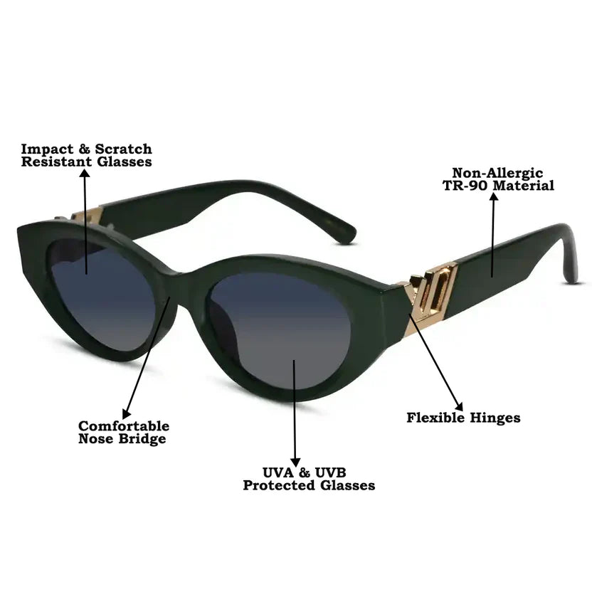 Zenith | Polarised Designer Green Cateye Sunglasses for Women LKS5161-GRN