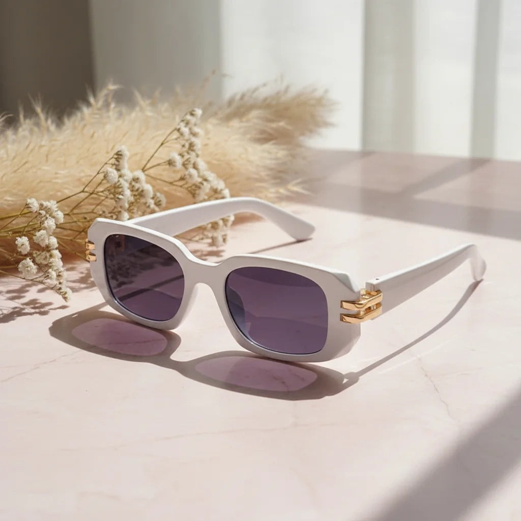 Zenith | White Bold Rectangular Sunglasses for women & men ELS6084-WHT