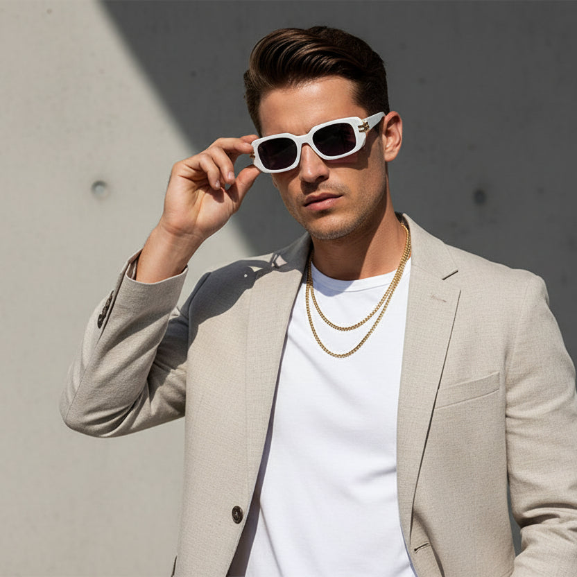 Zenith | White Bold Rectangular Sunglasses for women & men ELS6084-WHT