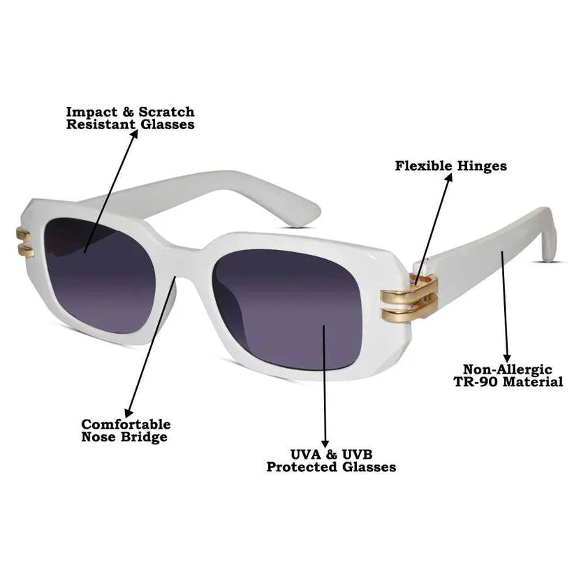 Zenith | White Bold Rectangular Sunglasses for women & men ELS6084-WHT