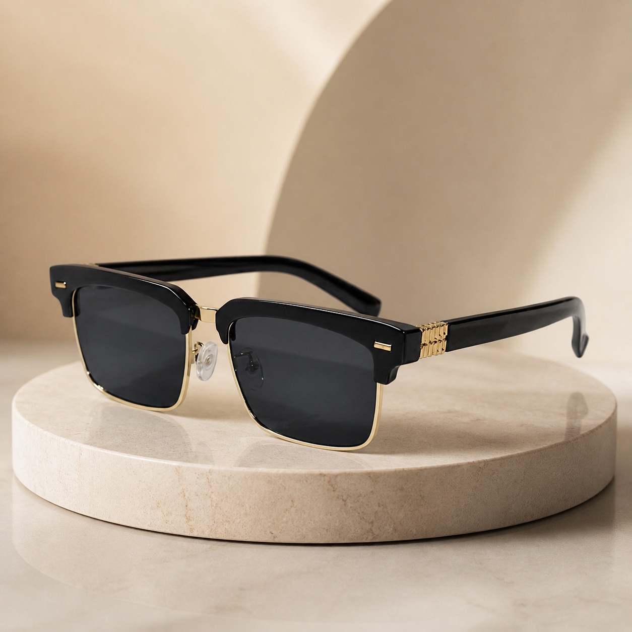 Half Frame Black Gold Sunglasses for Men ELS2026S014-BLK