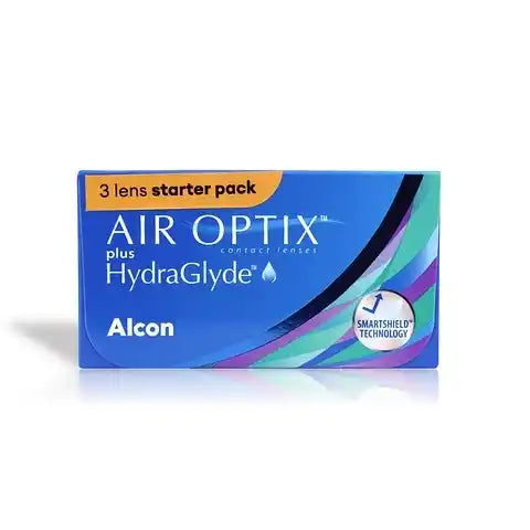 Air Optix plus HydraGlyde 3 Lens Box moisture-lock for daily wear contact lenses and clear eye vision with 10 hour usage duration.