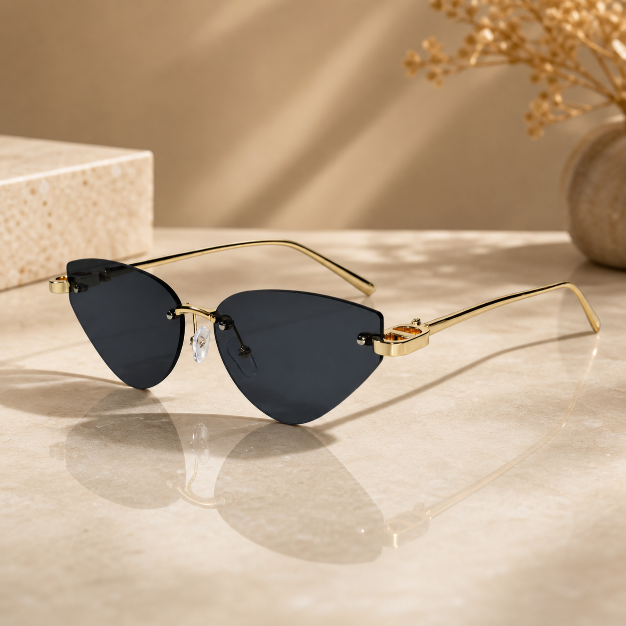 Rimless Cat Eye Sunglasses for Women ELS2026S010-BLK GLD