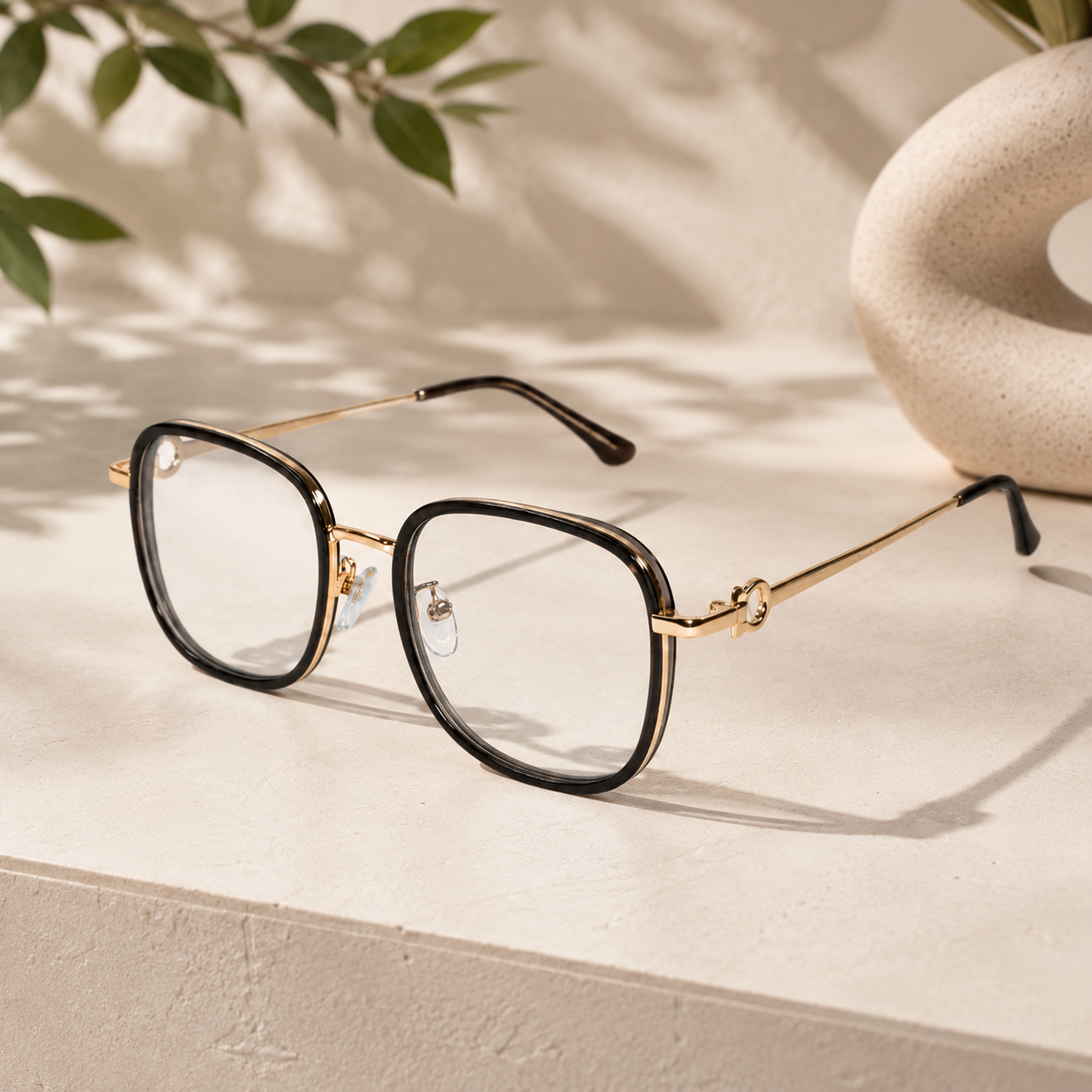 Designer Gold Square Metal Eyeglasses For Women LKE2312-BLK