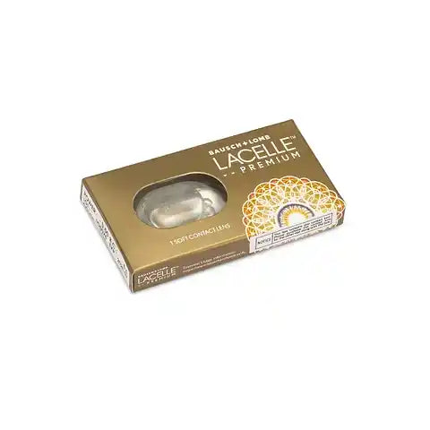 Side view of Bausch & Lomb Lacelle Premium Blue color powered lens box – stylish blue shade monthly contact lens for women and men