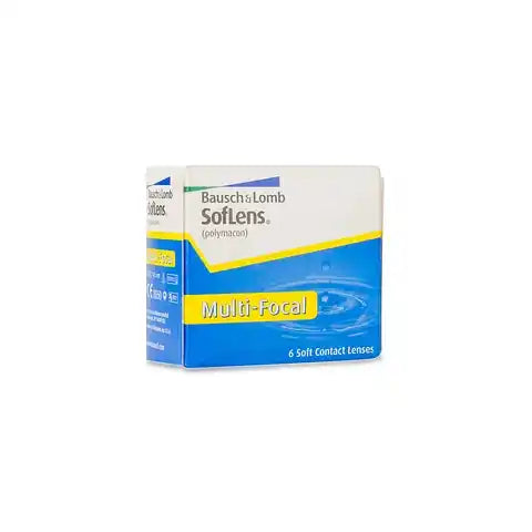Side view of Bausch & Lomb SofLens Multifocal 6 lens box – monthly multifocal contact lenses for clear near and far vision