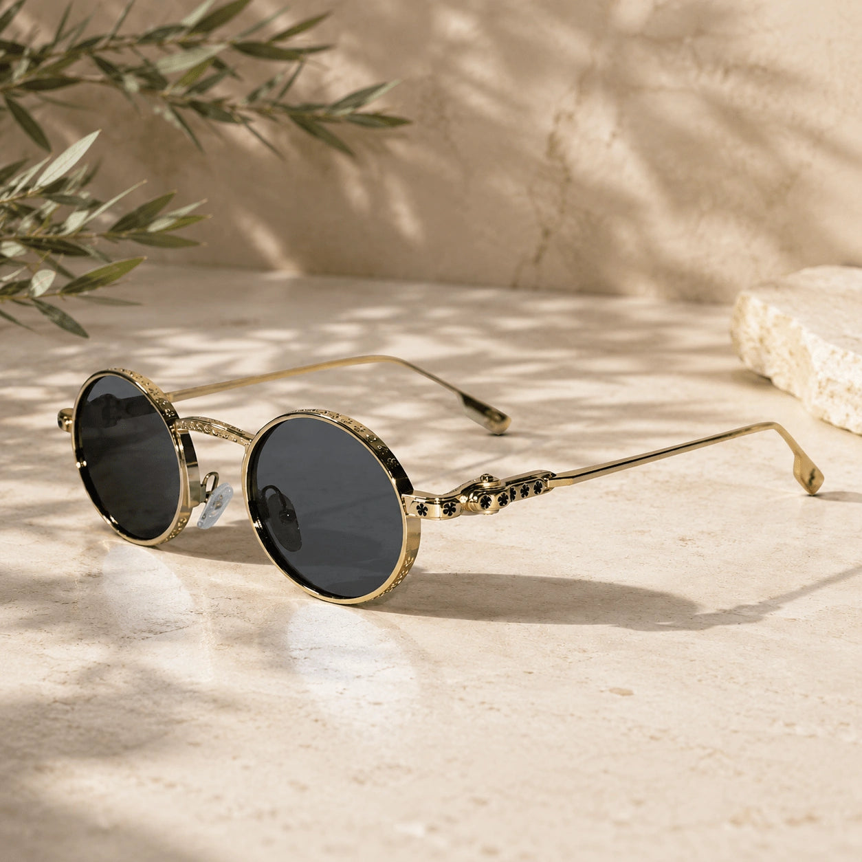 Luxury Round Metal Frame Sunglasses for Women ELS2026S04-BLK GLD