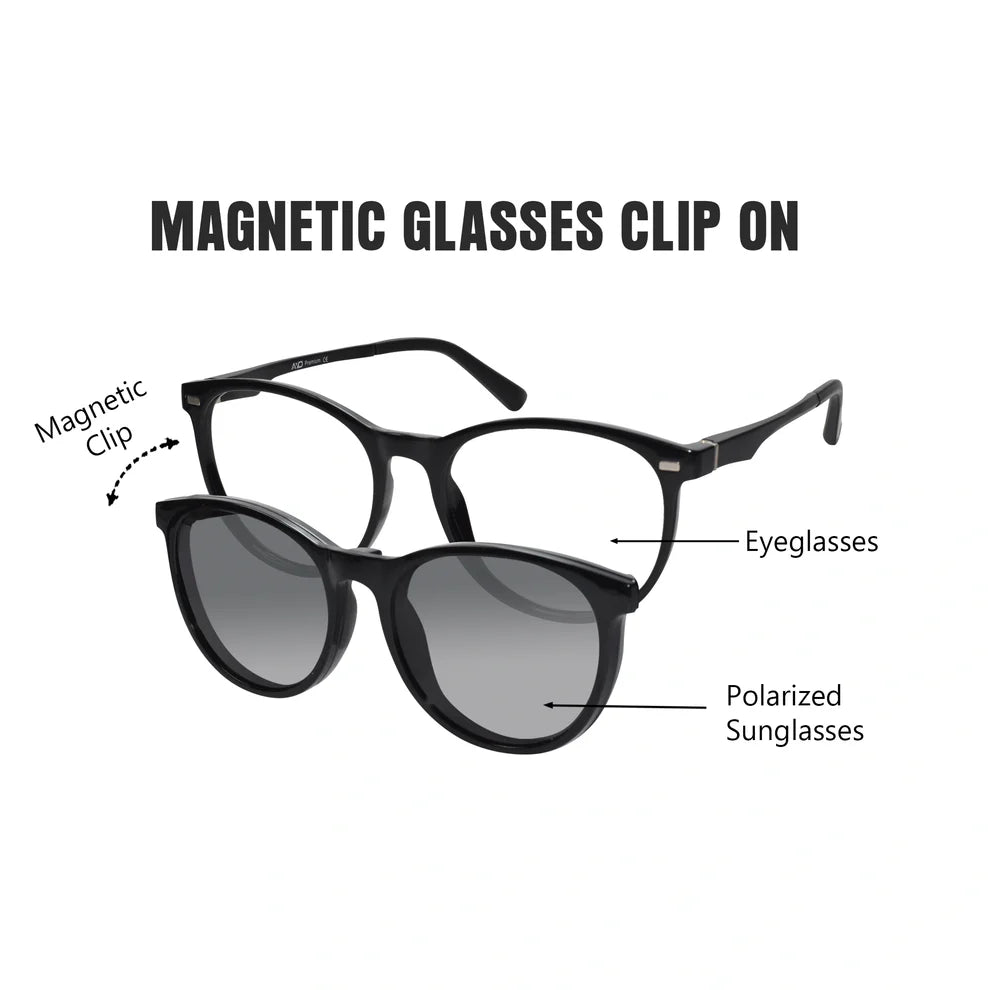 Brown Round Magnetic Glasses Clip On For Men & Women