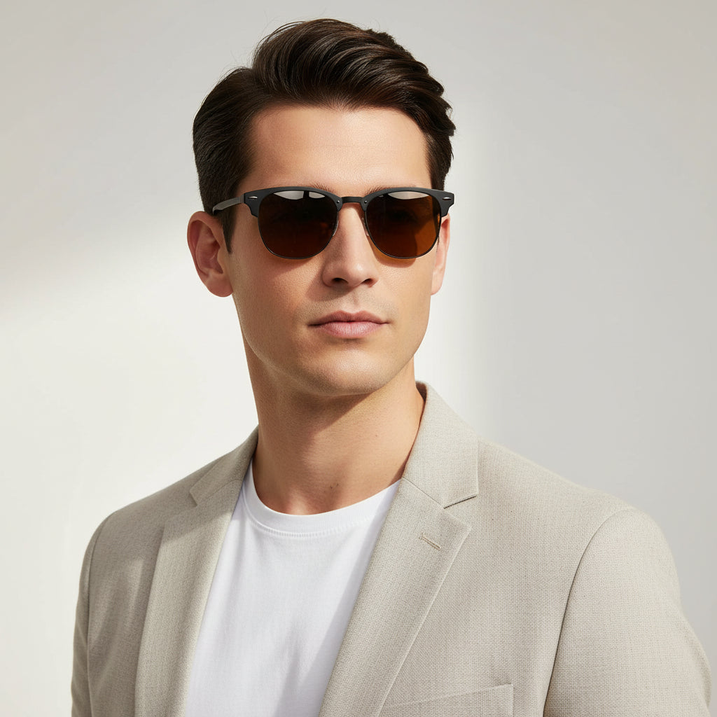 Oversize Rimless Sunglasses For Men & Women ELS2606-BRN