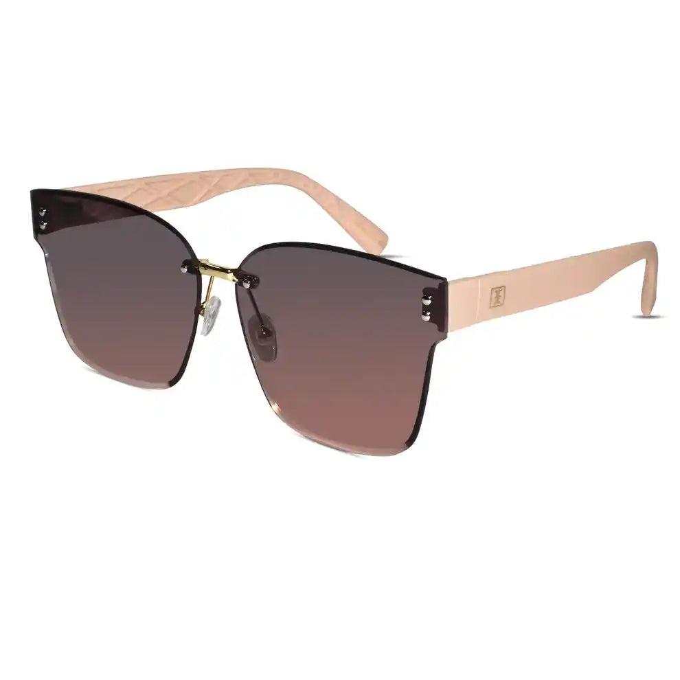 Get Oversized pink rimless sunglasses for women UV-protected frameless big-lens ladies shades with box and cleaning cloth