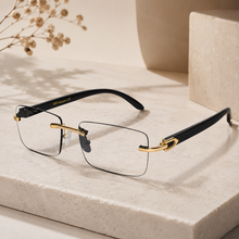 Designer Gold Black Reactngular Rimless Eyeglasses For Men