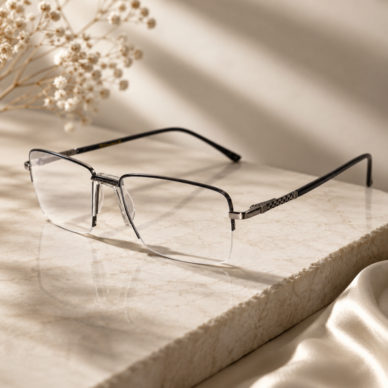 Designer Half Farme Reactngular Eyeglasses For Men ELE62031-GRY