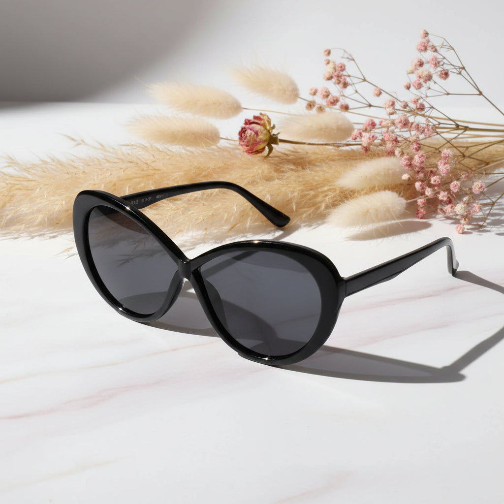 Black Cateye Oversize Sunglasses For Women LKS5516-BLK