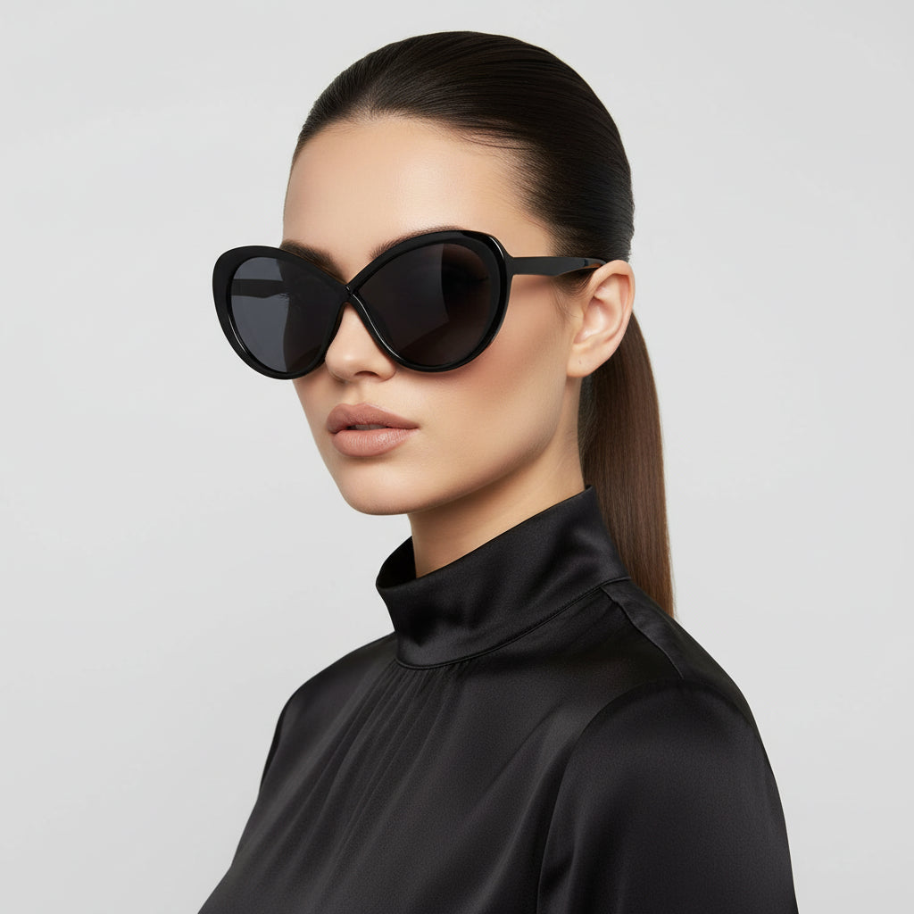 Black Cateye Oversize Sunglasses For Women LKS5516-BLK