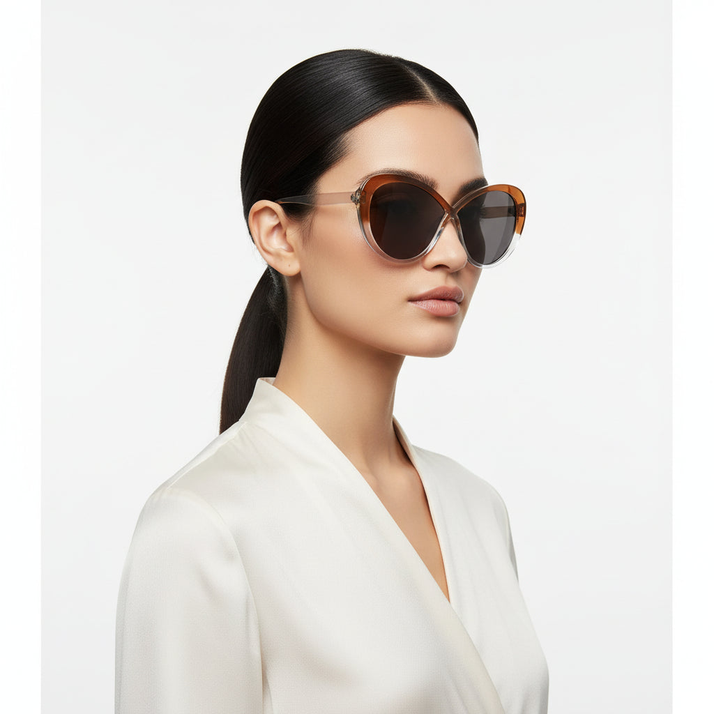 Oversize Dual Tone Cateye Sunglasses For Women LKS5516-BRN