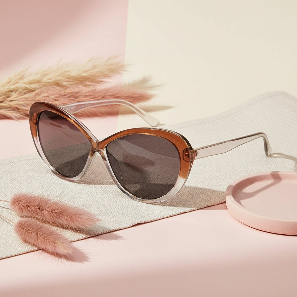 Oversize Dual Tone Cateye Sunglasses For Women LKS5516-BRN