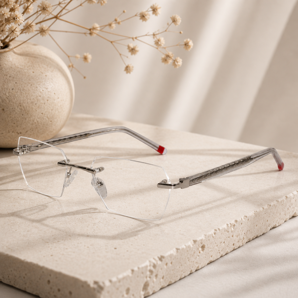 Silver Rectangular Rimless Eyeglasses for Men ELS989-SILVER