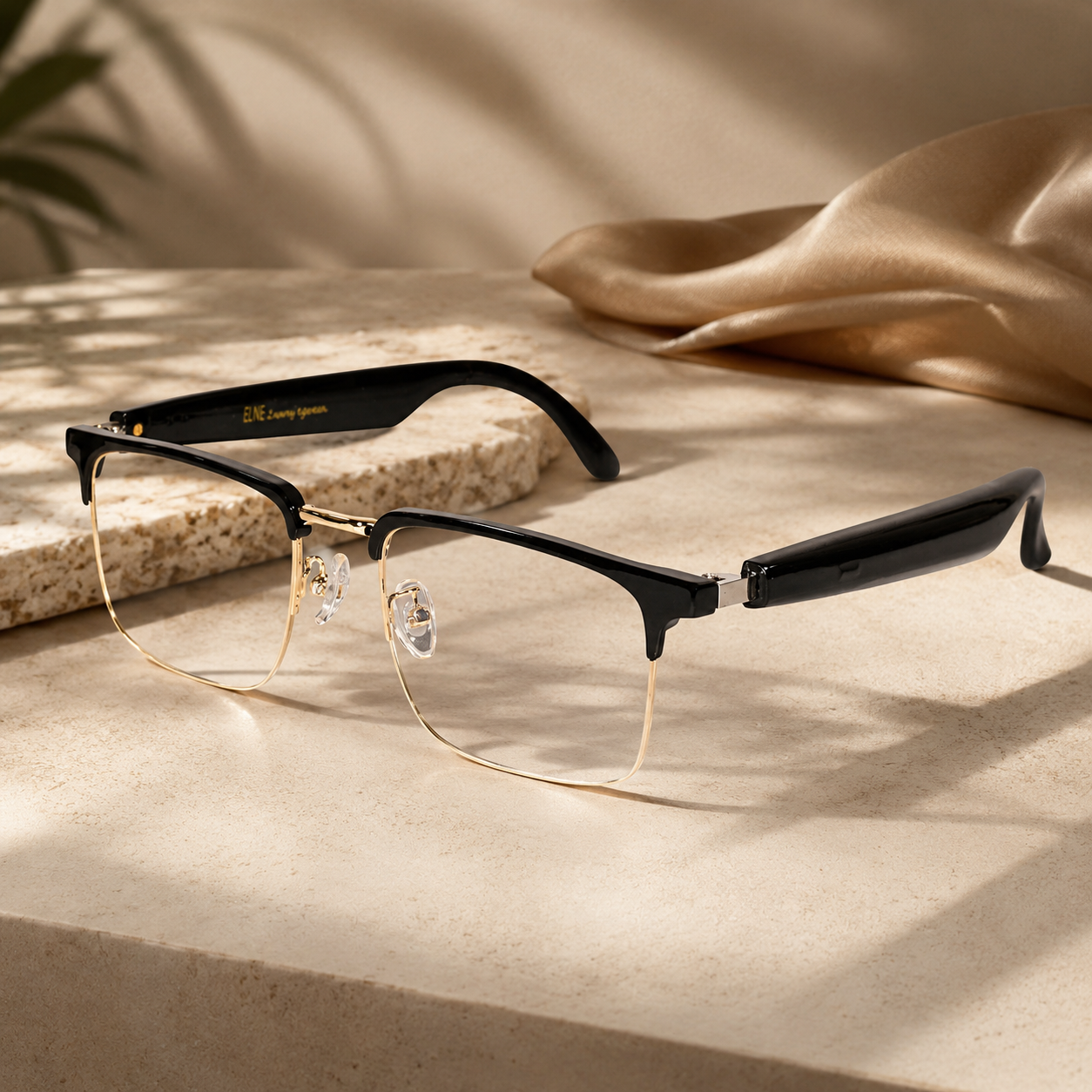 Smart Bluetooth Half Frame Black Eyeglasses For Men & Women ELE333-13-BLK