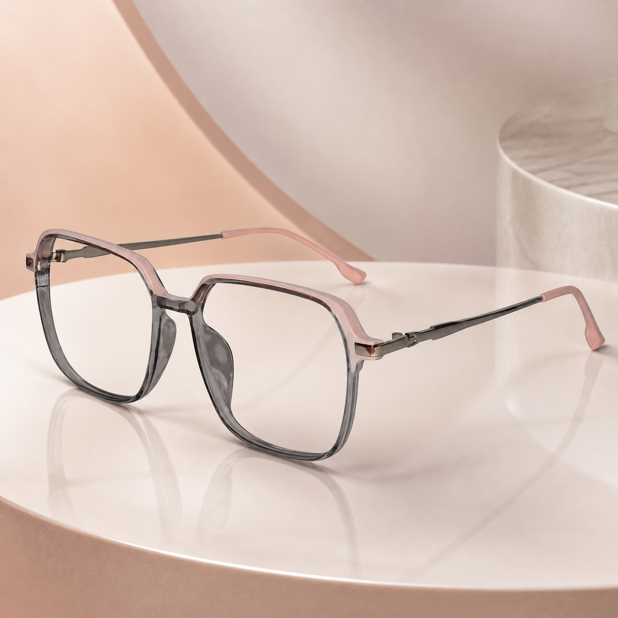 Dual Tone Matt Pink with Shiny Grey Oversize Eyeglasses LKE9329-PNK