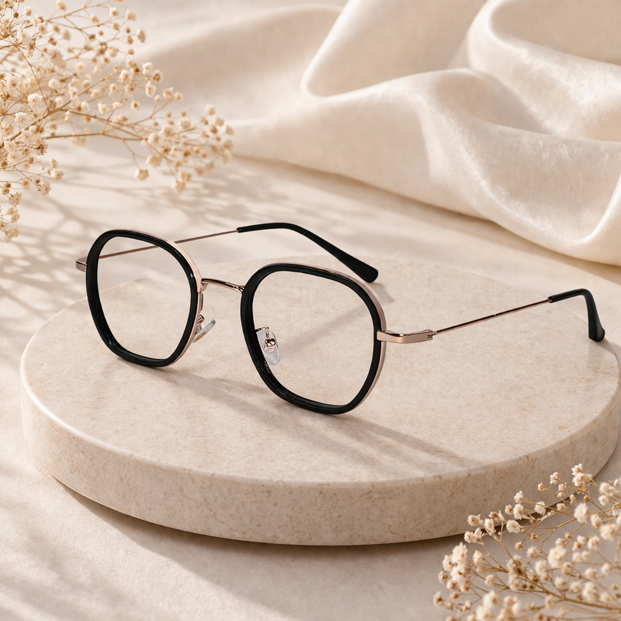 Black Rose Gold Full Rim Hexagonal Eyeglasses LKS2207-BLK