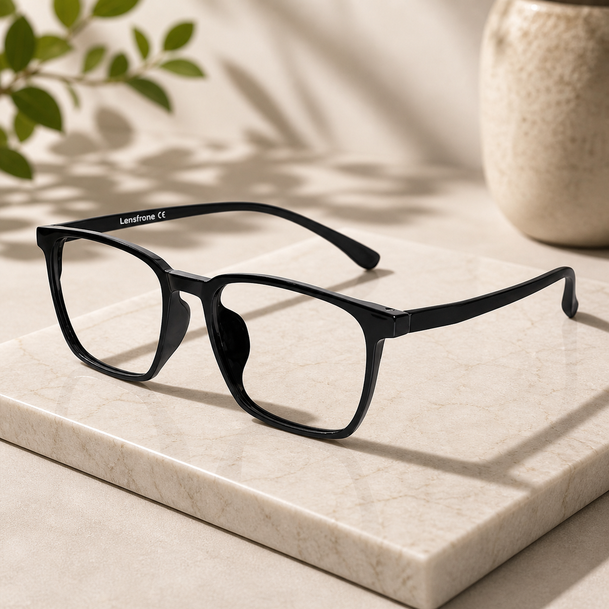 Crystal Black Full Rim Rectangle Eyeglasses For Men & Women LKS7130-BLK
