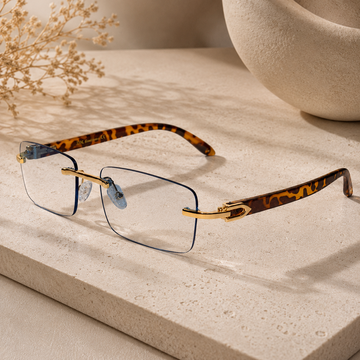Golden Animal Print  Rimless Eyeglasses ELS66042-BRN