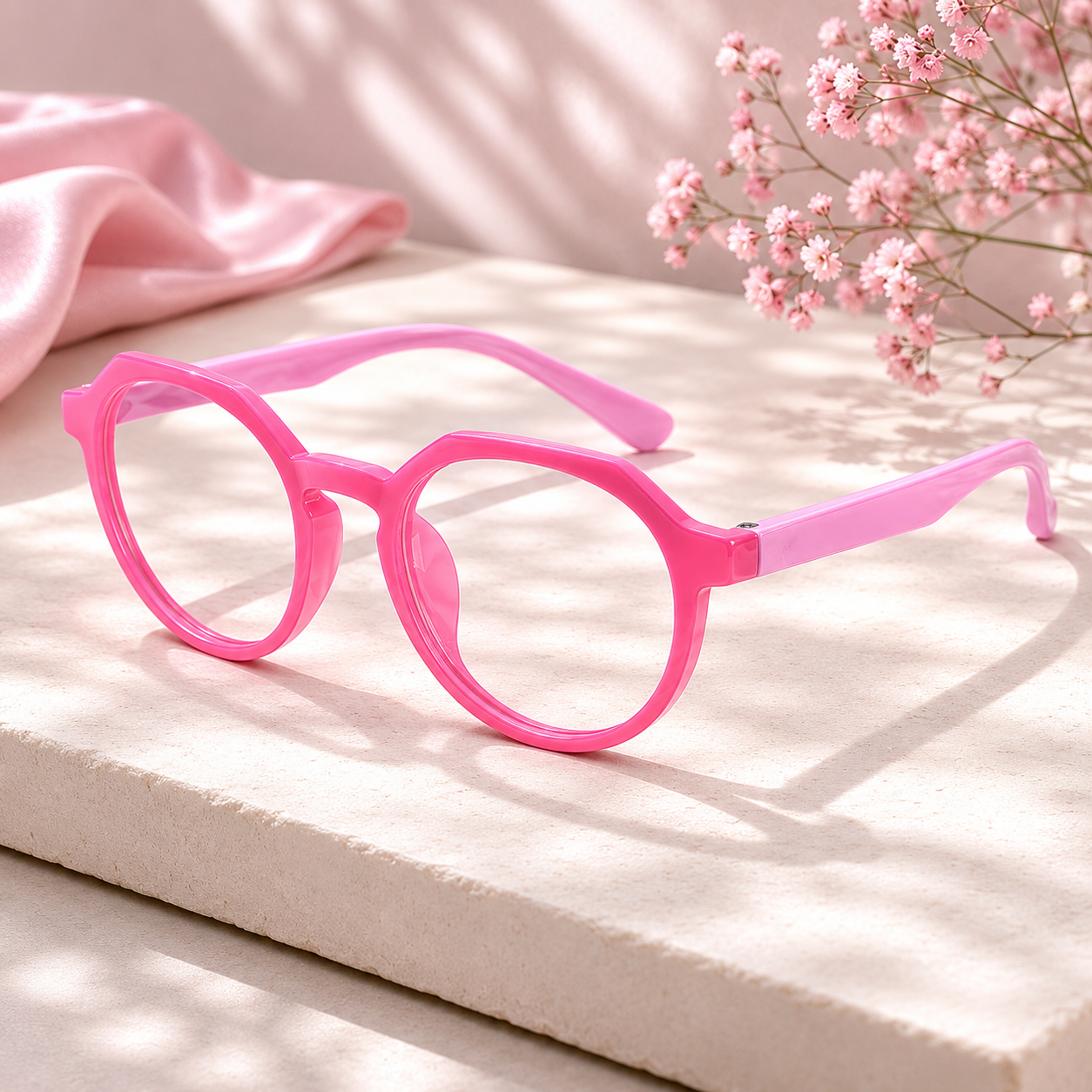 Hexagonal Shape Pink Color Eyeglasses For Kids LKS1036-PNK