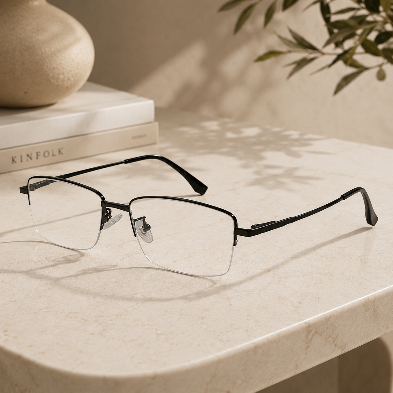 Sleek Gunmetal Half Rim Eyeglaases For Men LKS3010-GRY