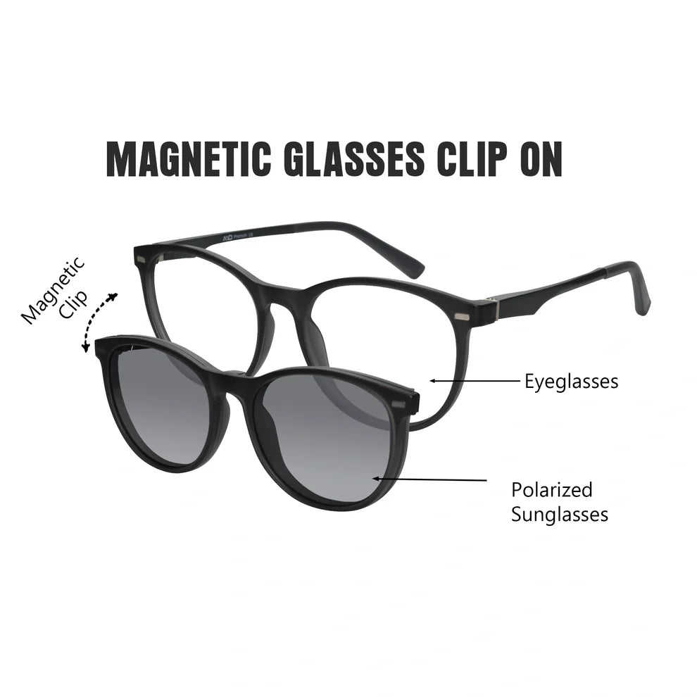 Brown Round Magnetic Glasses Clip On For Men & Women