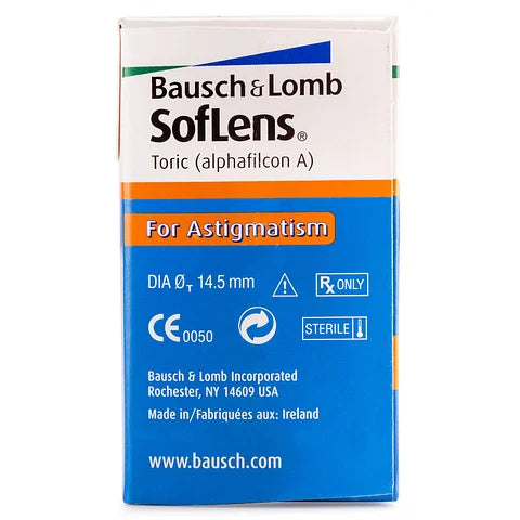 Side view of Bausch & Lomb SofLens Toric 6 lens box – monthly contact lenses for cylindrical power eyes with stable clear vision