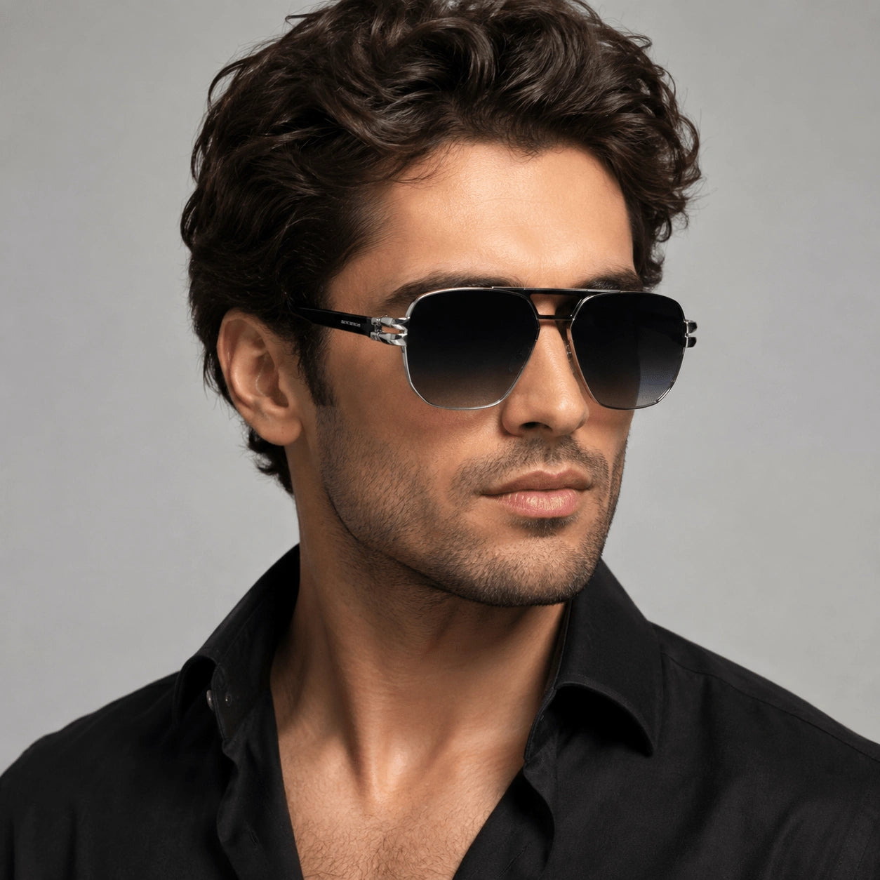 Luxury Silver Rectangular Sunglasses for Men LKS2708-SLVR