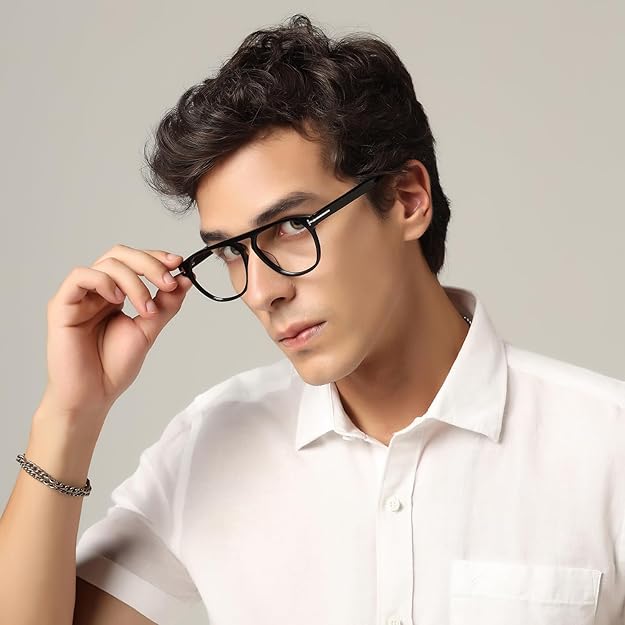 Designer Black Acetate Aviator Eyeglasses