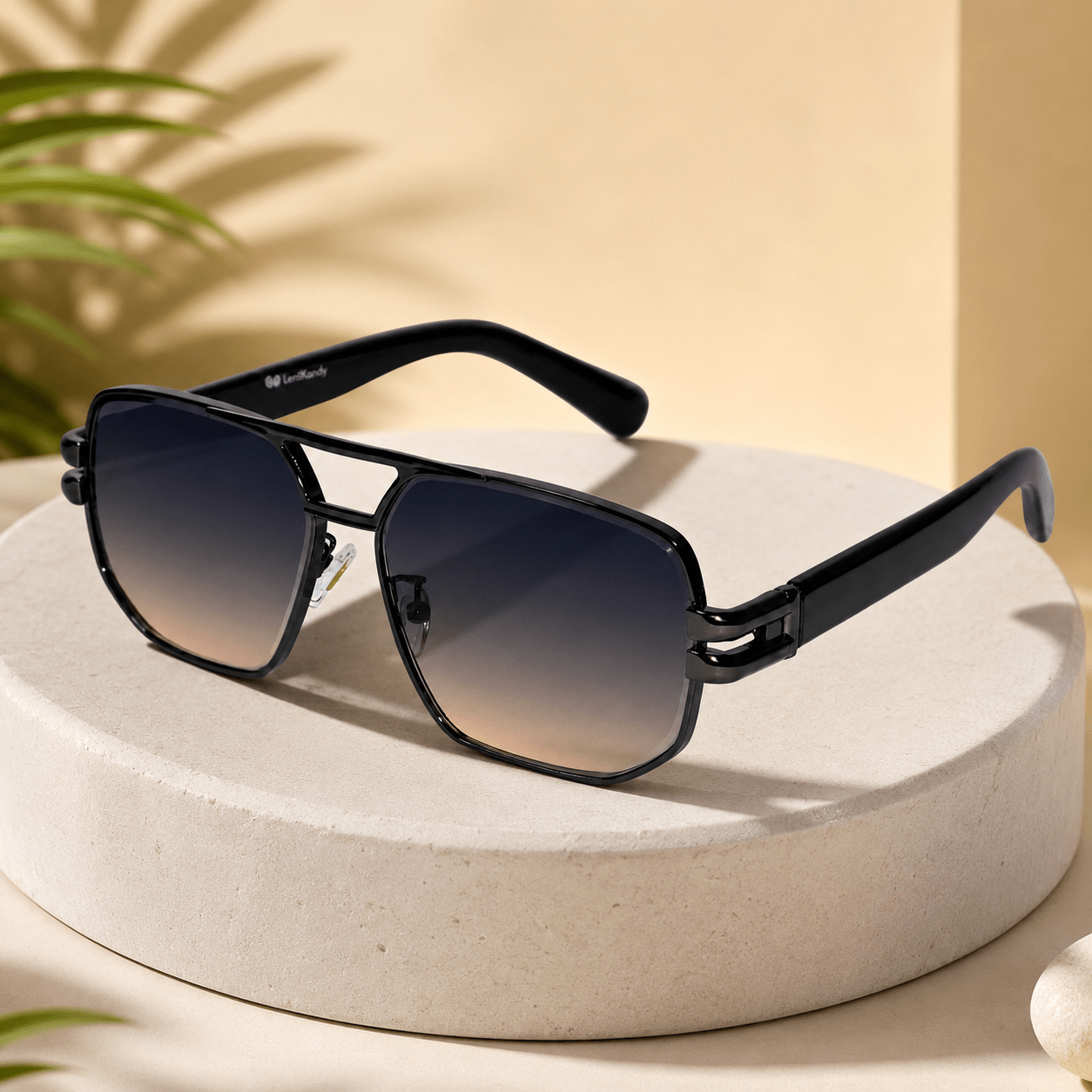 Luxury Black Rectangular Sunglasses for Men LKS2708-GRY